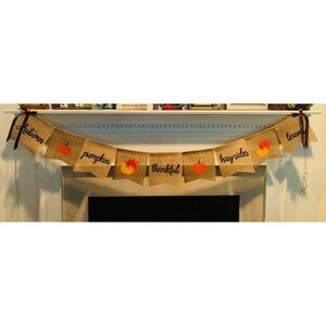 FALL WORDS Burlap Garland Autumn Banner Party Wall Hanging with Ribbons NEW